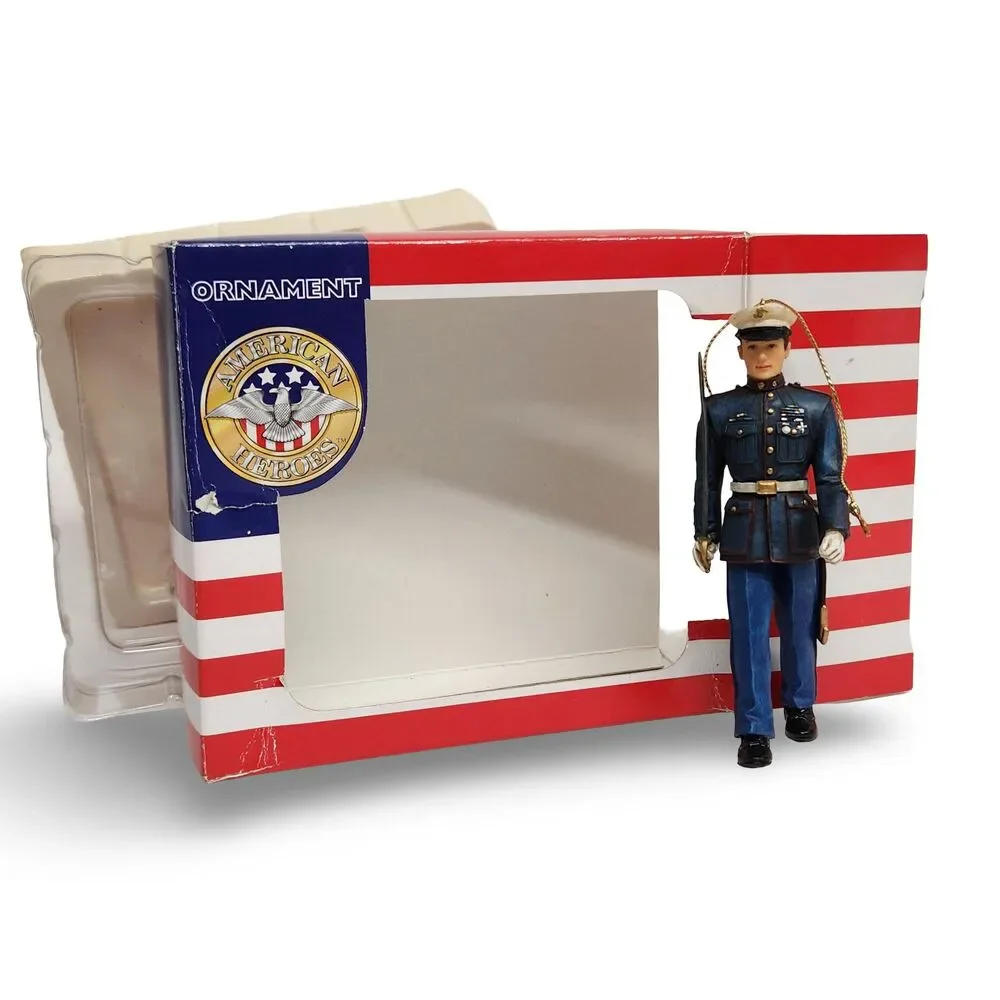 Vtg Van Mark Marine Soldier Christmas Ornament American Heroes Marines w Box